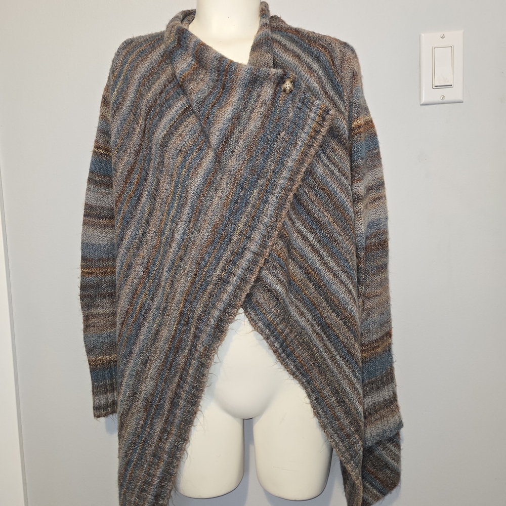 Cozy Striped Women's Poncho Style Cardigan
